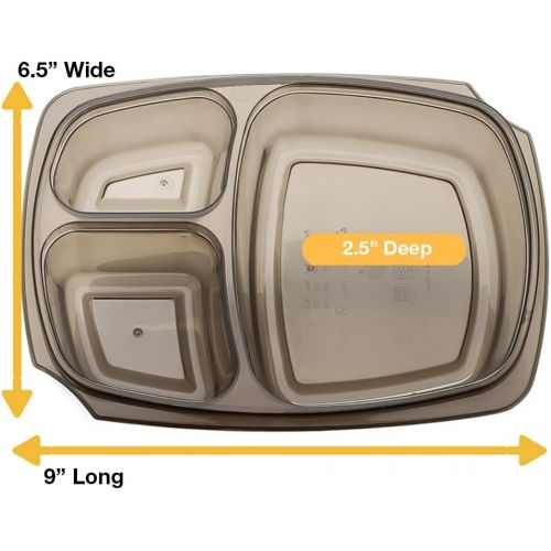  Mealports Divided Lunch Containers, 3 Compartment Meal Prep & Portion Control, Bento Lunch Box Set (6) for Kids & Adults - Stackable, Reusable, Dishwasher, Freezer, Microwave Safe,