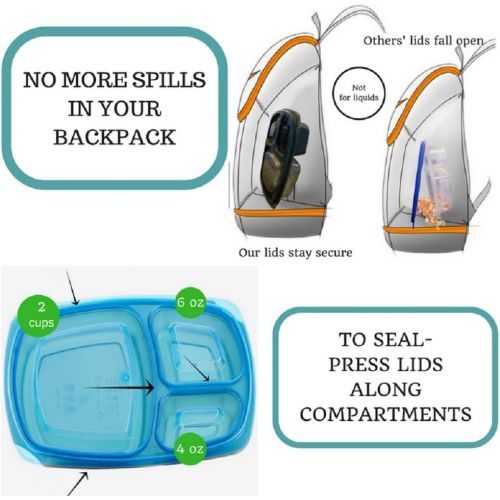  Mealports Divided Lunch Containers, 3 Compartment Meal Prep & Portion Control, Bento Lunch Box Set (6) for Kids & Adults - Stackable, Reusable, Dishwasher, Freezer, Microwave Safe,