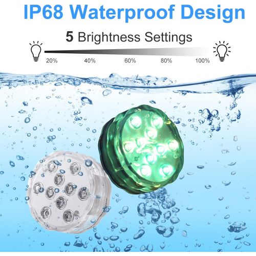  Meanhoo Submersible Led Lights with Remote, 4 Pcs 16 Colors Waterproof Underwater Led Light for Swimming Pool, Garden, Halloween, Fountain, Pond