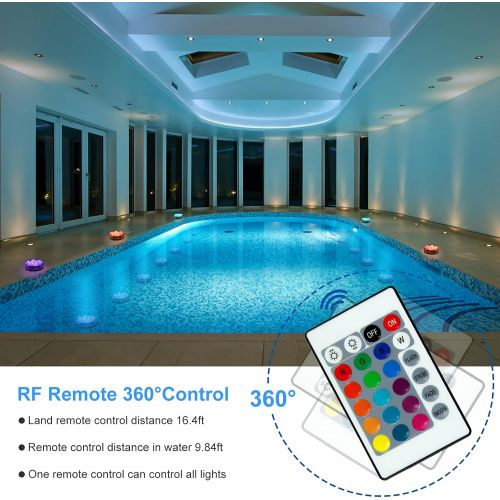  Meanhoo Submersible Led Lights with Remote, 4 Pcs 16 Colors Waterproof Underwater Led Light for Swimming Pool, Garden, Halloween, Fountain, Pond