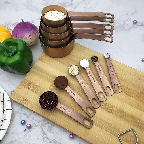  Bestton 11 Pcs Heavy Duty Copper Measuring Cups and Spoons Set Stainless Steel Baking Measurement Utensils, Weigh Liquid and Dry Ingredients