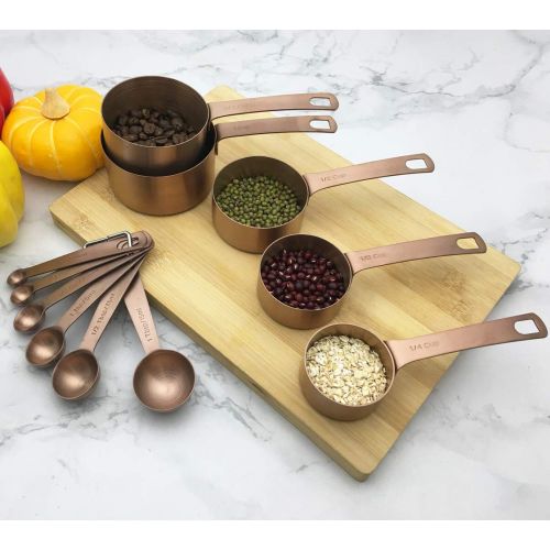  Bestton 11 Pcs Heavy Duty Copper Measuring Cups and Spoons Set Stainless Steel Baking Measurement Utensils, Weigh Liquid and Dry Ingredients