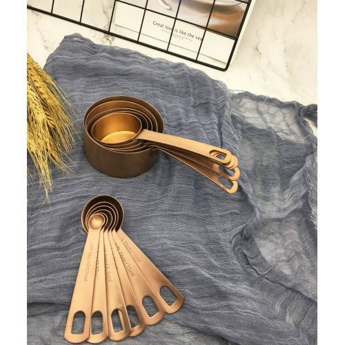  Bestton 11 Pcs Heavy Duty Copper Measuring Cups and Spoons Set Stainless Steel Baking Measurement Utensils, Weigh Liquid and Dry Ingredients