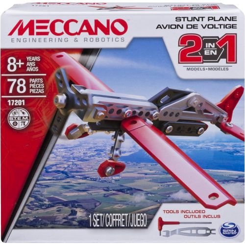  Erector by Meccano, 2-in-1 Stunt Plane Model Building Kit, 78 Pieces, For Ages 8 and up, STEM Construction Education Toy