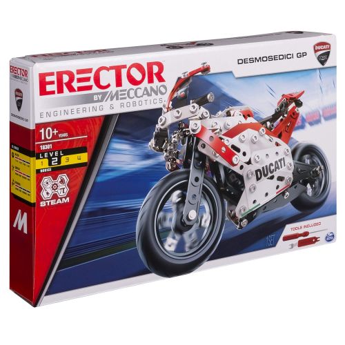  Meccano Erector Ducati GP Model Motorcycle Building Kit, Stem Engineering Education Toy, 358 Parts, for Ages 10 & Up