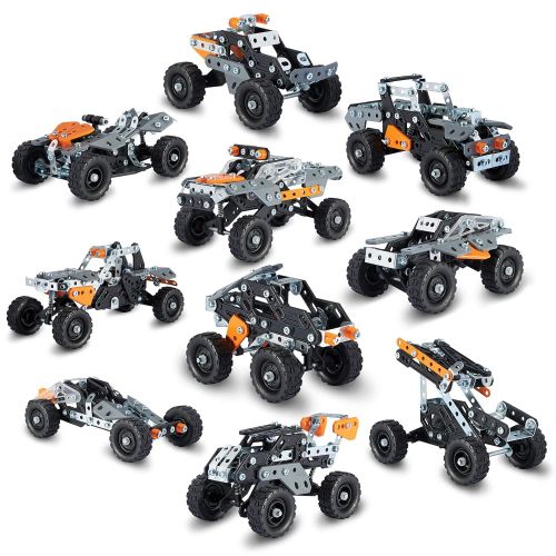  Meccano Erector, 10 in 1 Model Race Truck Building Set, 225 Pieces, for Ages 8 and up, STEM Construction Education Toy