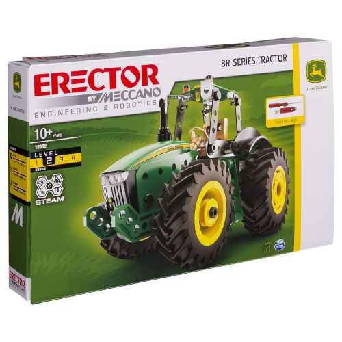  Meccano Erector John Deere 8R Tractor Building Kit with Working Wheels, STEM Engineering Education Toy for Ages 10 & Up