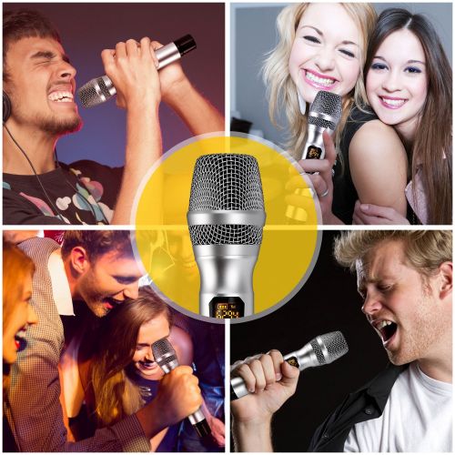  Meckily Wireless Microphone， Handheld Vocal Metal Dynamic Cordless Mic with UHF Cardioid and Multi-Channel Frequency, Support Many People Singing, PA, Voice Amplifier and more(Sliver)