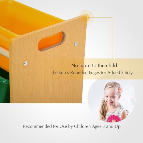  Mecor Kids Toy Bin Storage Organizer Box Shelf Drawer, with 12 Extra Large 4 Color Plastic Bins, for Kids Bedroom Playroom Furniture Set,Primary CollectionNatural