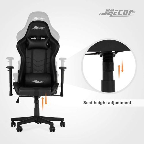  Mecor Gaming Chair Game Racing Ergonomic PU Leather Office Computer Desk Swivel Chair, Backrest Handrail and Seat Height Adjustment with Headrest and Lumbar Support,(Black)