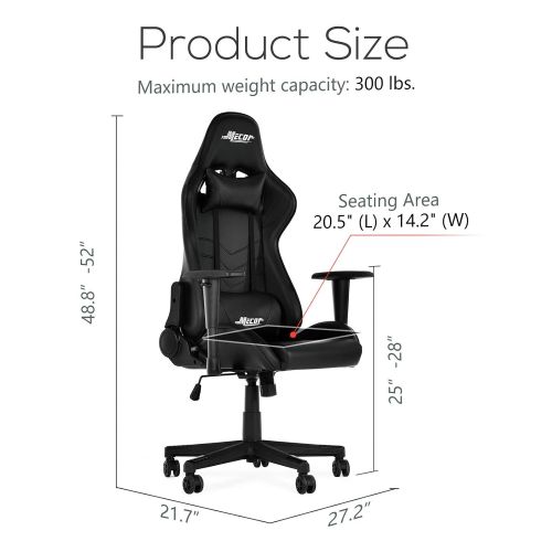  Mecor Gaming Chair Game Racing Ergonomic PU Leather Office Computer Desk Swivel Chair, Backrest Handrail and Seat Height Adjustment with Headrest and Lumbar Support,(Black)