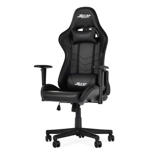  Mecor Gaming Chair Game Racing Ergonomic PU Leather Office Computer Desk Swivel Chair, Backrest Handrail and Seat Height Adjustment with Headrest and Lumbar Support,(Black)