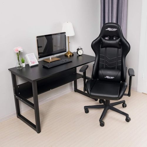  Mecor Gaming Chair Game Racing Ergonomic PU Leather Office Computer Desk Swivel Chair, Backrest Handrail and Seat Height Adjustment with Headrest and Lumbar Support,(Black)