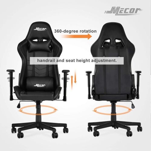  Mecor Gaming Chair Game Racing Ergonomic PU Leather Office Computer Desk Swivel Chair, Backrest Handrail and Seat Height Adjustment with Headrest and Lumbar Support,(Black)