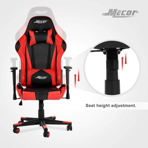  Mecor Gaming Chair Game Racing Ergonomic PU Leather Office Computer Desk Swivel Chair, Backrest Handrail and Seat Height Adjustment with Headrest and Lumbar Support,(Red)