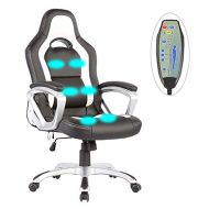 Mecor Massage Office Chair Race Car Style PU Leather Computer Chair Ergonomic (Black&White)