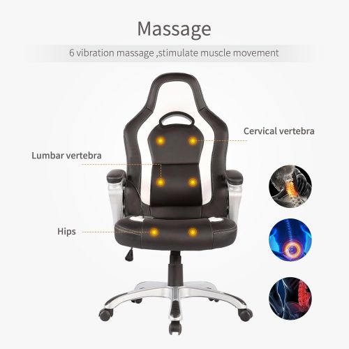  Mecor Massage Office Chair Race Car Style PU Leather Computer Chair Ergonomic (Black&White)