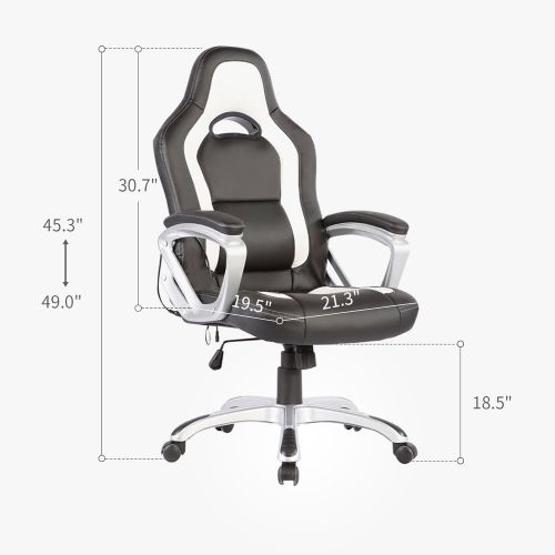  Mecor Massage Office Chair Race Car Style PU Leather Computer Chair Ergonomic (Black&White)