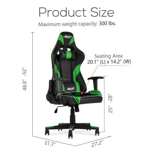  Mecor Gaming Chair Game Racing Ergonomic PU Leather Office Computer Desk Swivel Chair,Backrest and Seat Height Adjustment with Headrest and Lumbar Support,(Green)