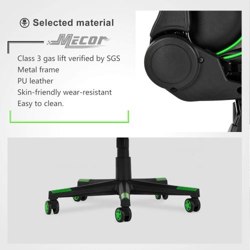  Mecor Gaming Chair Game Racing Ergonomic PU Leather Office Computer Desk Swivel Chair,Backrest and Seat Height Adjustment with Headrest and Lumbar Support,(Green)