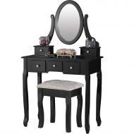 Mecor Vanity Table Set with Mirror, Dressing Table Vanity Makeup Table with 5 Drawers/Stool,Black
