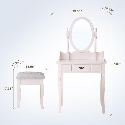  Mecor Vanity Makeup Table Set 4 Strawers Dressing Table with Stool (Ivory)