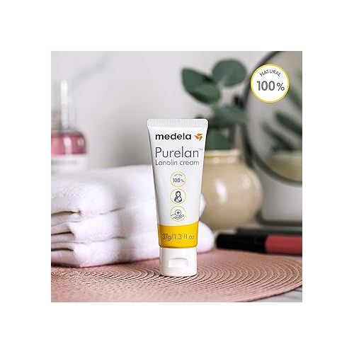 메델라 Medela Purelan Lanolin Nipple Cream for Breastfeeding, 100% All Natural Single Ingredient, Hypoallergenic, Soothing Protection, Safe for Nursing Mom and Baby, 1.3 Ounce Tube