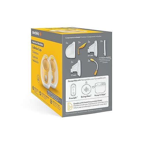 메델라 Medela Hands-Free Collection Cups, Compatible with Freestyle Flex, Pump in Style with MaxFlow, and Swing Maxi Electric Breast Pumps, 1 Set of 2 Cups