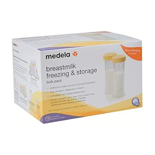 메델라 Medela Breast Milk Storage Bottles, 2.7 Ounce Containers, Leak Proof Lids, Breastmilk Freezer or Refrigerator Storage, Made Without BPA , 12 Count (Pack of 1 )