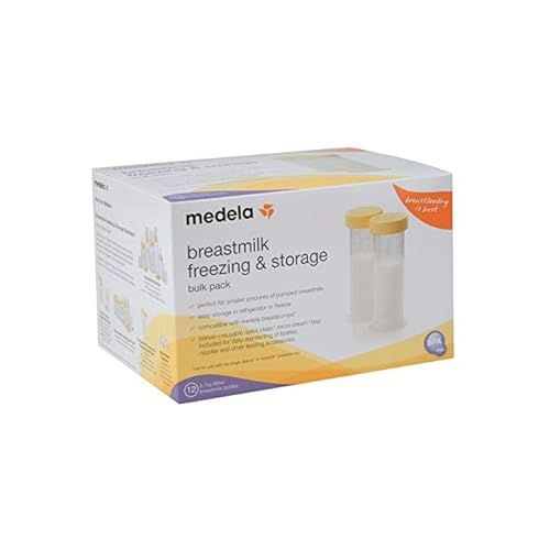 메델라 Medela Breast Milk Storage Bottles, 2.7 Ounce Containers, Leak Proof Lids, Breastmilk Freezer or Refrigerator Storage, Made Without BPA , 12 Count (Pack of 1 )