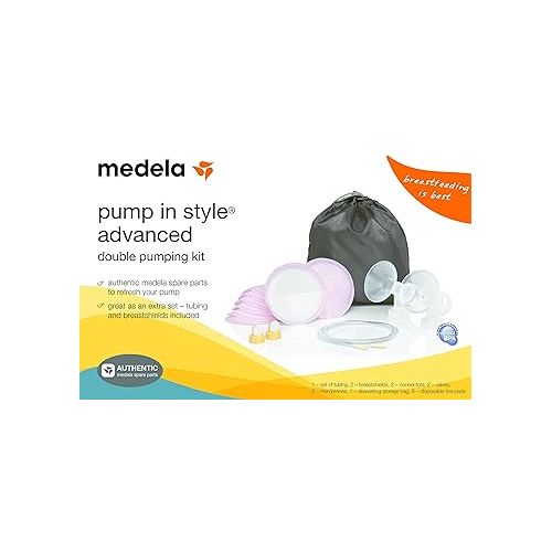 메델라 Medela Pump in Style Advanced Double Pumping Kit with Authentic Medela Spare Parts, Includes Breast Shields, Connectors, and Accessory Bag, Made Without BPA