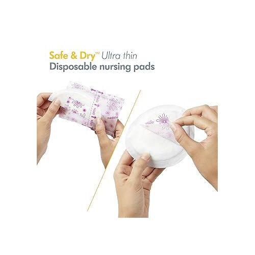 메델라 Medela Safe & Dry Ultra Thin Disposable Nursing Pads, 120 Count Breast Pads for Breastfeeding, Leakproof Design, Slender and Contoured for Optimal Fit and Discretion