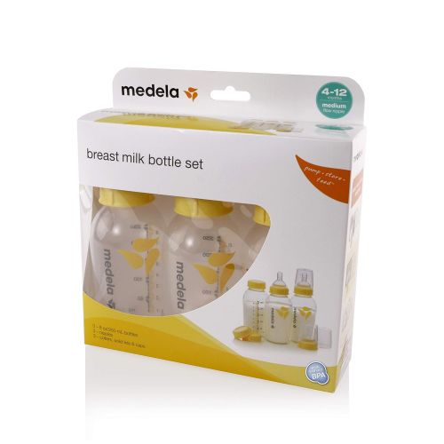 메델라 [아마존베스트]Medela Breast Milk Bottle Set, 8 Ounce, 3 Pack with Nipples, Lids, Wide Base Collars and Travel Caps, Made without BPA