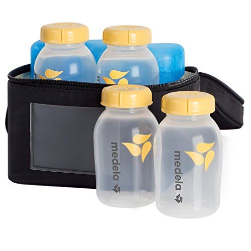 메델라 [아마존베스트]Medela Breast Milk Cooler and Transport Set, 5 ounce Bottles with Lids, Contoured Ice Pack, Cooler Carrier Bag