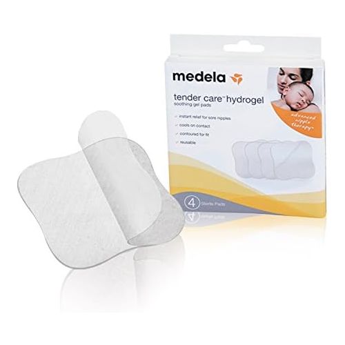 메델라 Medela Soothing Gel Pads for Breastfeeding, 4 Count Pack, Tender Care HydroGel Reusable Pads, Cooling Relief for Sore Nipples from Pumping or Nursing