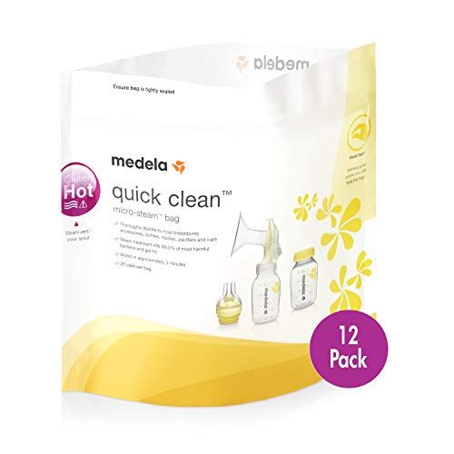 메델라 Medela Quick Clean Micro-Steam Bags, 12Count Sterilizing Bags for Bottles & Breast Pump Parts, Eliminates 99.9% of Common Bacteria & Germs, Disinfects Most Breastpump Accessories