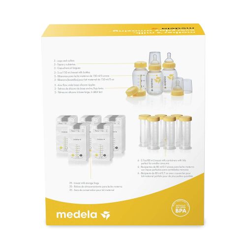 메델라 Medela Breastfeeding Gift Set, Breast Milk Storage System; Bottles, Nipples, Travel Caps, Breastmilk Storage Bags and More, Made Without BPA