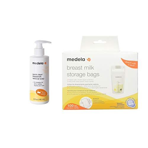 메델라 Medela Quick Clean Breast Milk Removal Soap, Hypoallergenic, No Scrub Soap for Breast Pump Parts and Nursing Apparel, 6 Fluid Ounce (Pack May Vary) Bundled with Medela Breast Milk