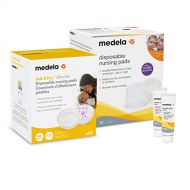 Medela Breast Care Set for Breastfeeding & Breast Pumping Moms, 4Piece Set, Ultra Thin Disposable Nursing Pads 60 Ct, Super Absorbency Pads 60 Ct, (2) Tender Care Lanolin 0.3 Oz Tu