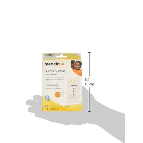 메델라 Medela Pump & Save Breast Milk Storage Bags, 20 Count Pack, Breastmilk Freezer Bags, Pour or Pump Directly into Bags with Included Easy Connect Adaptors, Made Without BPA