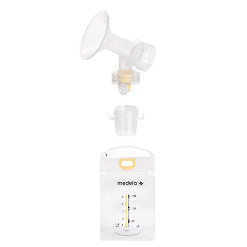 메델라 Medela Pump & Save Breast Milk Storage Bags, 20 Count Pack, Breastmilk Freezer Bags, Pour or Pump Directly into Bags with Included Easy Connect Adaptors, Made Without BPA