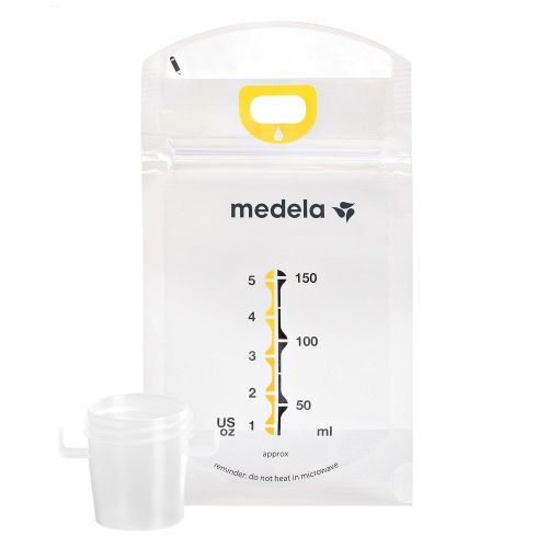 메델라 Medela Pump & Save Breast Milk Storage Bags, 20 Count Pack, Breastmilk Freezer Bags, Pour or Pump Directly into Bags with Included Easy Connect Adaptors, Made Without BPA