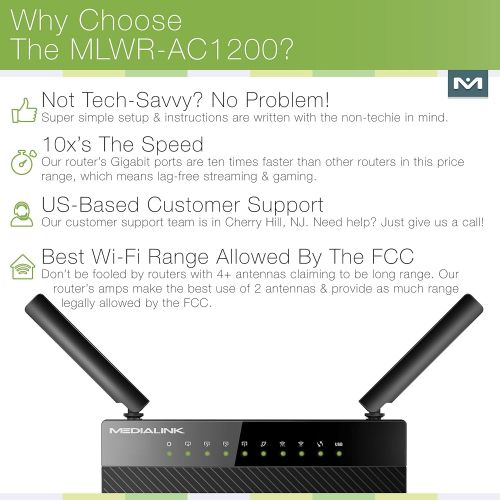  Mediabridge Medialink AC1200 Wireless Gigabit Router - Gigabit (1000 Mbps) Wired Speed & AC 1200 Mbps Combined Wireless Speed (Part# MLWR-AC1200R)