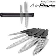 Mediashop Harry Blackstone Airblade - 5 teiliges Messer-Set mit Magnetschiene - Anti-Haft-Klinge mit Rhombenstruktur, Magnet-Halterung, ergonomischer Griff | Das Original aus dem TV