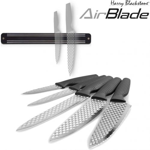  Mediashop Harry Blackstone Airblade - 5 teiliges Messer-Set mit Magnetschiene - Anti-Haft-Klinge mit Rhombenstruktur, Magnet-Halterung, ergonomischer Griff | Das Original aus dem TV