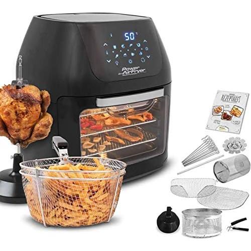  M MEDIASHOP Mediashop Power Airfryer Multi-Function DELUXE Heissluftfritteuse  Drehgrill  Doerrautomat  Rezeptheft  Frittierkorb  Grillstander  3 Gitter  1800 Watt  Grillen ohne OEl | Das