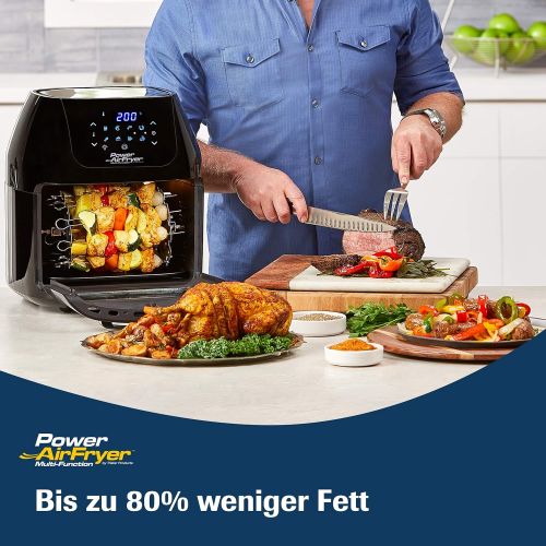  M MEDIASHOP Mediashop Power Airfryer Multi-Function DELUXE Heissluftfritteuse  Drehgrill  Doerrautomat  Rezeptheft  Frittierkorb  Grillstander  3 Gitter  1800 Watt  Grillen ohne OEl | Das