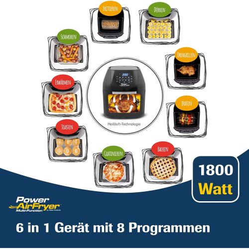  M MEDIASHOP Mediashop Power Airfryer Multi-Function DELUXE Heissluftfritteuse  Drehgrill  Doerrautomat  Rezeptheft  Frittierkorb  Grillstander  3 Gitter  1800 Watt  Grillen ohne OEl | Das