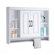 Medicine Cabinets Bathroom Mirror Cabinets Wall-Mounted Waterproof Mirror Cabinet Solid Wood Mirror Cabinet Bedroom Vanity Mirror Cabinet with Rack (Color : White, Size : 807514cm)