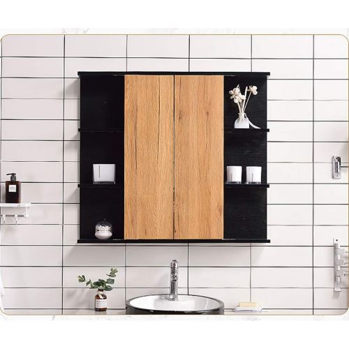  Medicine Cabinets Mirror Cabinet for Bathroom Solid Wood Folding Mirror Cabinet Bathroom Wall Cabinet Hidden Mirror Cabinet, Wall-Mounted (Color : Black, Size : 707014cm)